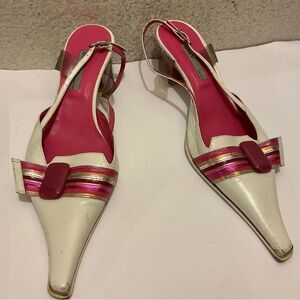 Shy Italian shoes Chic Women's Slingback Heels in Cream and Pink
